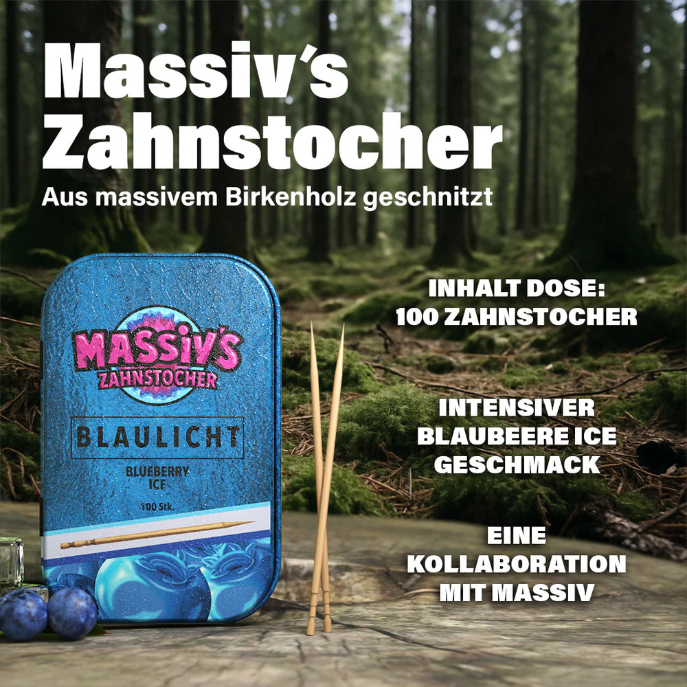Massiv's Zahnstocher Blaulicht (Blaubeere Ice) Dose (100 Stk.)
