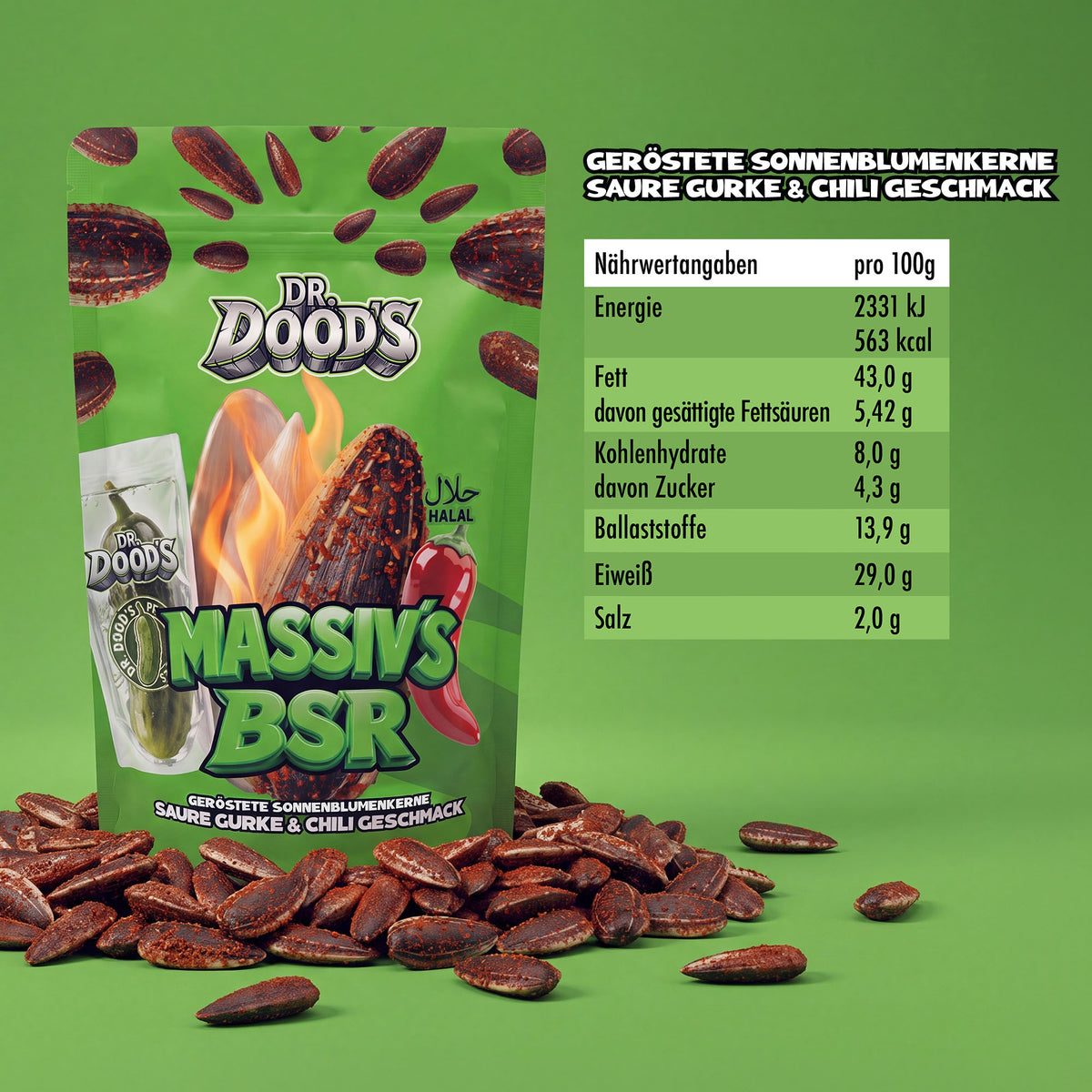 Dr. Dood’s - Massiv’s BSR – Geröstete Sonnenblumenkerne mit Saure Gurke & Chili Geschmack