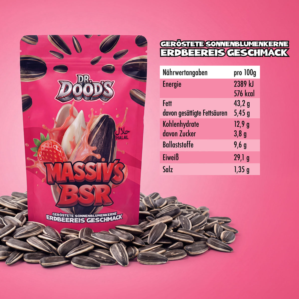 Dr. Dood’s - Massiv’s BSR – Geröstete Sonnenblumenkerne mit Erdbeereis Geschmack